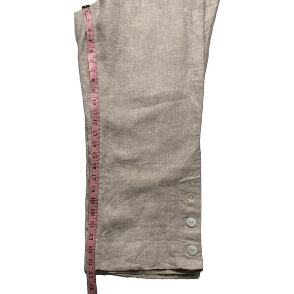 Chico's Linen Resort Pants Sz 2 Beige Pull-On Wide Leg Button Hem Beach Travel - Picture 9 of 11